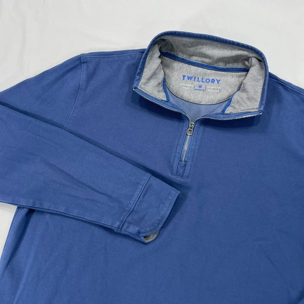 Twillory 1/4 Zip Tailored Fit Sweater Mens Medium Blue Pullover Performance Golf